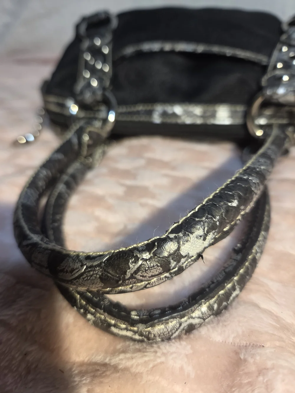 Kathy Van Zeeland Black Women's Satchel Handbag with Metallic Trim